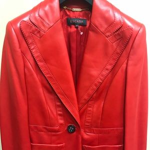 Escada Red Leather Blazer 36